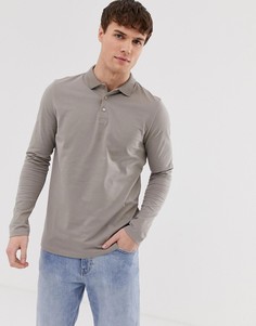Бежевое трикотажное поло с длинными рукавами ASOS DESIGN-Бежевый