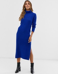 Платье миди с боковым разрезом ASOS DESIGN-Синий