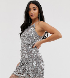 Платье мини с пайетками и бахромой ASOS EDITION Petite-Серебряный