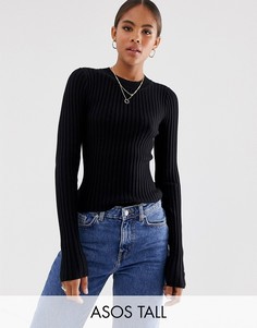 Джемпер в мелкий рубчик с круглым вырезом ASOS DESIGN Tall-Черный