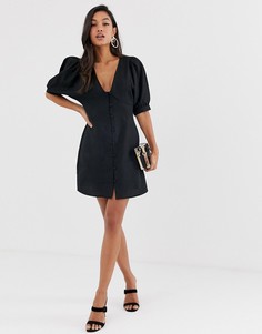 Повседневное платье мини на пуговицах с глубоким вырезом ASOS DESIGN-Черный