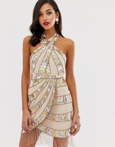 Платье мини с запахом и бахромой ASOS DESIGN-Мульти