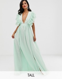 Мягкое платье макси мятного цвета с глубоким вырезом и отделкой на плечах True Decadence Tall Premium-Зеленый