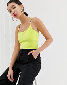 Желтое боди со стразами на бретельках River Island-Желтый