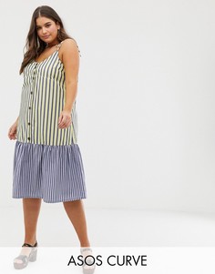 Сарафан миди на пуговицах в полоску ASOS DESIGN Curve-Мульти