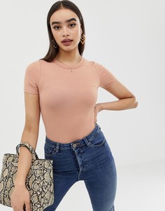Облегающая футболка-боди табачного цвета ASOS DESIGN-Коричневый