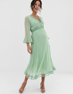 Плиссированное платье миди с кружевом ASOS DESIGN Maternity-Зеленый