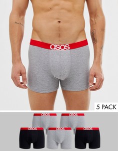 Набор из 5 боксеров-брифов в монохромной гамме с красным фирменным поясом ASOS DESIGN, скидка-Мульти