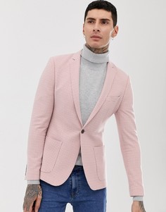 Приталенный блейзер в ломаную клетку с добавлением шерсти ASOS DESIGN-Розовый