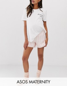 Пижамные шорты в полоску ASOS DESIGN Maternity mix & match-Розовый