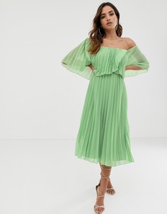 Плиссированное двухслойное платье миди ASOS DESIGN-Мульти