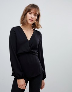 Черная блузка с запахом на спине River Island-Черный