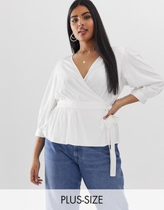 Белая блузка с запахом и рукавами 3/4 Vero Moda Curve-Белый