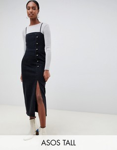 Черное платье миди с пуговицами сбоку ASOS DESIGN Tall-Черный