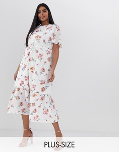 Платье миди с асимметричным краем и цветочным принтом Fashion Union Plus-Белый