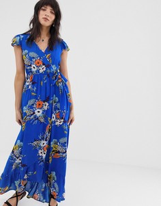 Синее платье макси с запахом и цветочным принтом Band of Gypsies-Синий
