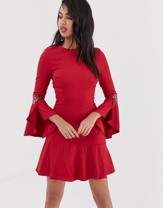 Платье с длинными рукавами клеш Little Mistress-Красный