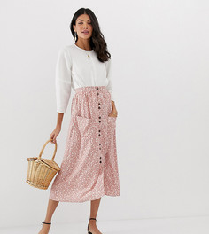 Коричневая юбка миди на пуговицах с карманами ASOS DESIGN Tall-Мульти