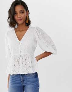 Блузка с объемными рукавами и вышивкой ришелье ASOS DESIGN-Белый