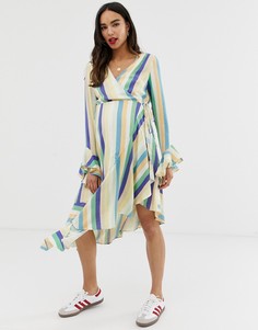 Асимметричное платье в полоску с запахом Wild Honey Maternity-Мульти