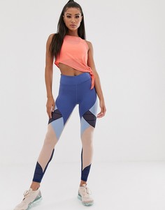 Спортивные леггинсы колор блок с сетчатыми вставками ASOS 4505-Темно-синий