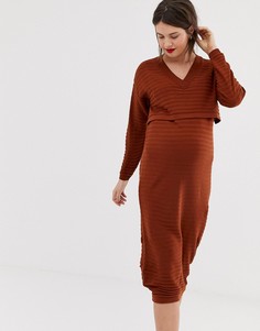Ребристое платье миди с V-образным вырезом ASOS DESIGN Maternity Nursing-Красный