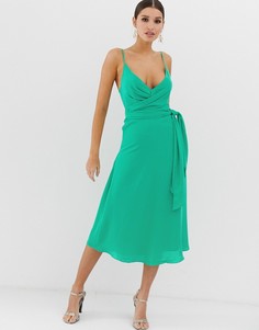 Платье миди с запахом и завязкой на талии ASOS DESIGN-Зеленый