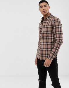 Приталенная коричневая рубашка в клетку ASOS DESIGN-Коричневый