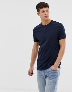 Темно-синяя футболка из органического хлопка с воротом на пуговицах ASOS DESIGN-Темно-синий