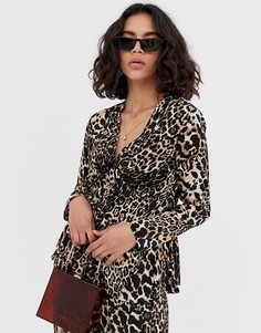 Присборенная блузка с леопардовым принтом Resume Kassandra-Коричневый Résumé