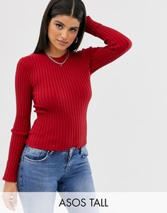 Джемпер в мелкий рубчик с круглым вырезом ASOS DESIGN Tall-Красный