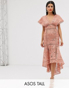 Кружевное платье миди ASOS DESIGN Tall-Розовый