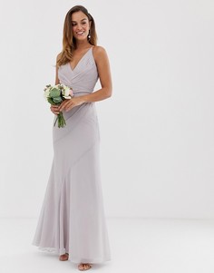 Платье макси с плиссировкой на лифе и юбкой-годе ASOS DESIGN Bridesmaid-Розовый