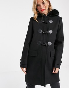 Черный дафлкот с отделкой из искусственного меха ASOS DESIGN