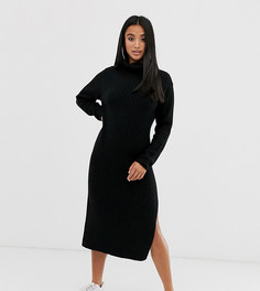 Платье миди с боковым разрезом ASOS DESIGN Petite-Черный