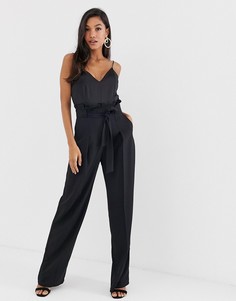 Комбинезон на бретелях с присборенной талией ASOS DESIGN-Черный
