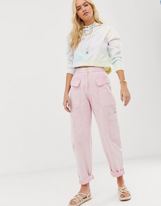 Розовые брюки с эффектом кислотной стирки ASOS DESIGN-Розовый