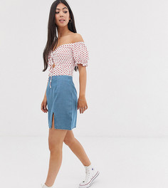 Эксклюзивная голубая джинсовая мини-юбка с разрезом спереди ASOS DESIGN Petite-Синий