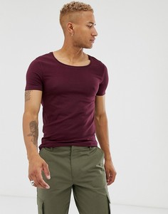 Бордовая облегающая футболка с овальным вырезом ASOS DESIGN-Красный