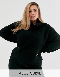 Пушистый джемпер со свободным воротом из переработанного материала ASOS DESIGN Curve-Черный