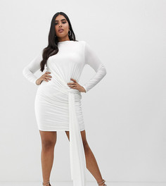 Белое облегающее платье мини со сборками и завязкой сбоку Club L London Plus-Белый