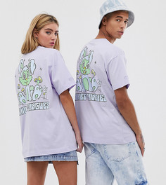 Сиреневая oversize-футболка с принтом кролика на спине Crooked Tongues unisex-Фиолетовый