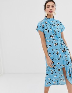 Синее платье с поясом River Island-Синий