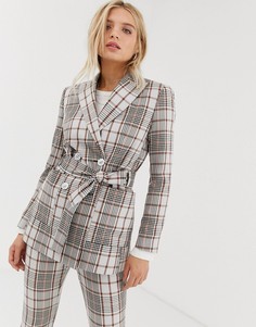 Блейзер в клетку с поясом ASOS DESIGN-Мульти