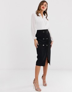 Черная юбка-карандаш с застежкой на пуговицы Closet London-Черный