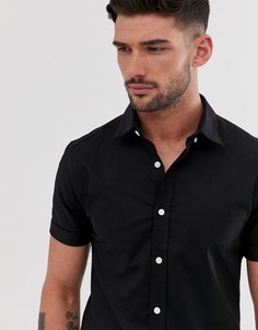 Черная оксфордская рубашка с короткими рукавами New Look-Черный