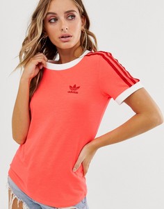 Розовая футболка с тремя полосками adidas Originals adicolor-Розовый