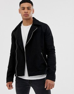 Черная джинсовая байкерская куртка ASOS DESIGN-Черный