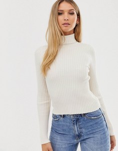 Трикотажный джемпер в рубчик с отворачивающимся воротником ASOS DESIGN-Кремовый