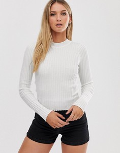 Облегающий джемпер в рубчик с круглым вырезом ASOS DESIGN-Белый